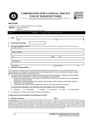 AmeriCorps End of Term/Exit Form