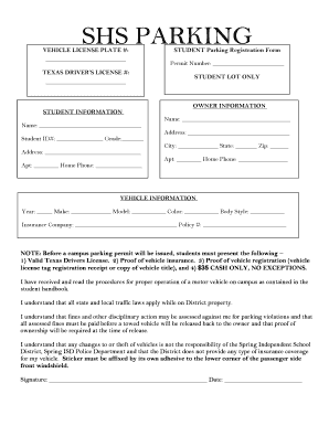 Student Parking Registration Form