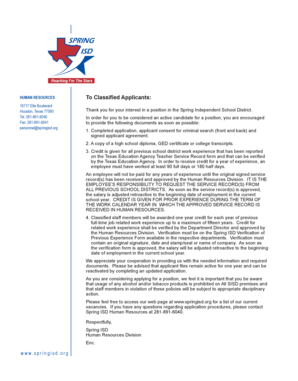 Spring ISD Classified Employment Application