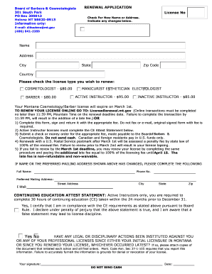 Montana Barber and Cosmetologist License Renewal Application