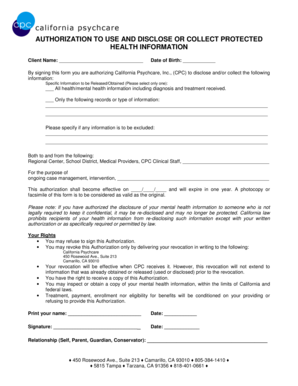 Authorization to Use and Disclose Protected Health Information