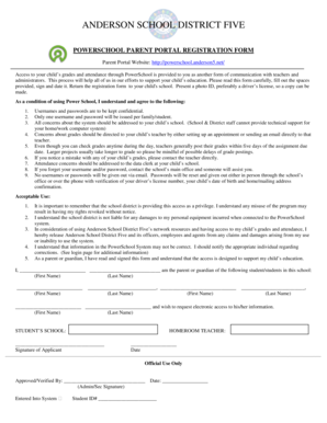 Anderson School District Five PowerSchool Parent Portal Registration Form