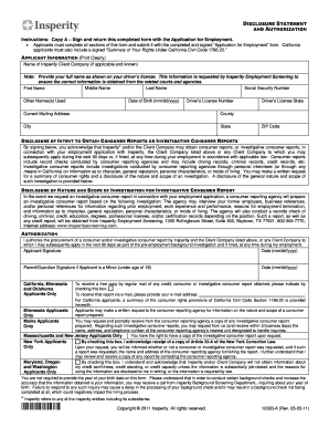 Application for general work - applicants must also include a signed Summary of Your Rights Under California Civil Code 1786