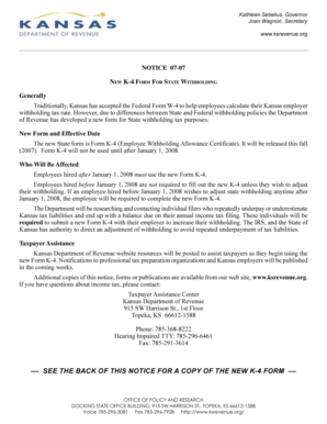 Kansas K-4 Employee Withholding Allowance Certificate