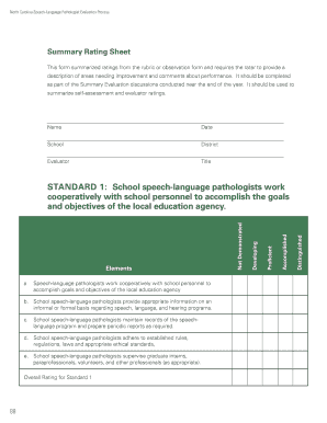 North Carolina Speech-Language Pathologist Evaluation Summary