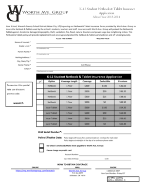 K-12 Student Netbook & Tablet Insurance Application