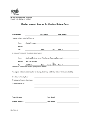 Medical Leave of Absence Certification/Release Form - Southwest ... - southwestchristian