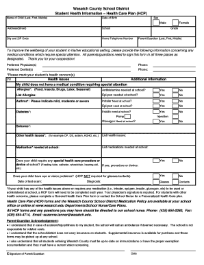 Student Health Care Plan Form