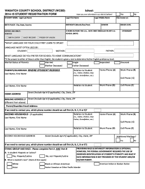 Wasatch County School District Student Registration Form