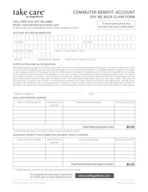 Commuter Benefit Account Pay Me Back Claim Form