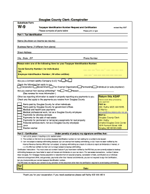 W-9 Taxpayer Identification Number Request and Certification