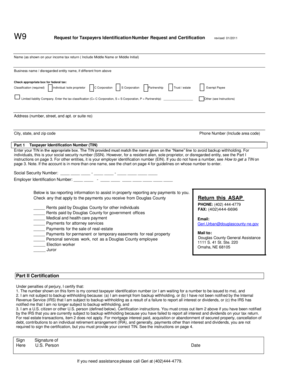 IRS Form W-9 Request for Taxpayer Identification Number