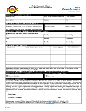 Dexter Community Schools Health Plan Reimbursement Form