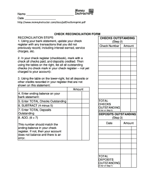 Check Reconciliation Form
