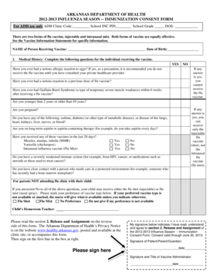 Arkansas Influenza Immunization Consent Form