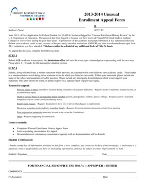 2013-2014 Unusual Enrollment Appeal Form