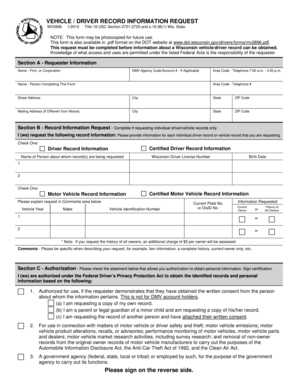 Wisconsin Vehicle/Driver Record Information Request