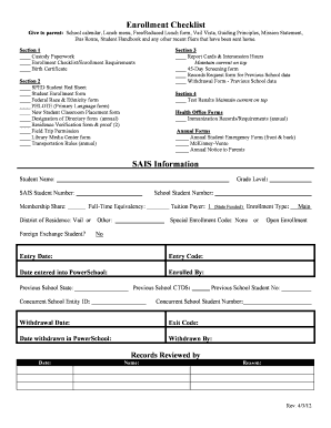 School Enrollment Checklist