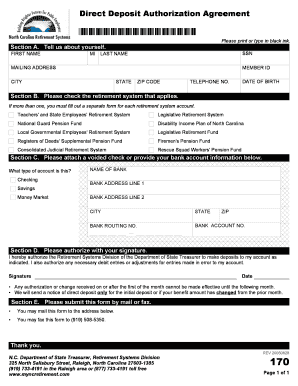 North Carolina Direct Deposit Authorization Agreement