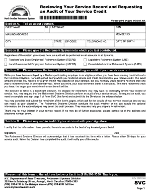 North Carolina Service Credit Audit Request Form