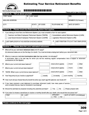 North Carolina Retirement Benefits Estimate Form