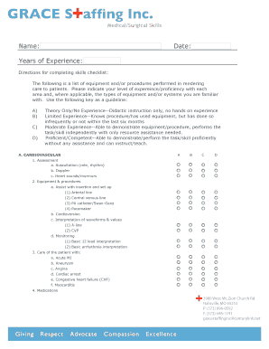 Medical Surgical Nursing Skills Checklist