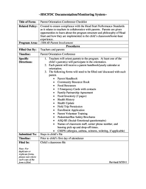Parent Orientation Conference Checklist
