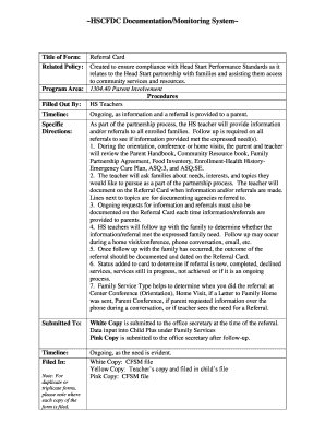 Head Start Referral Card