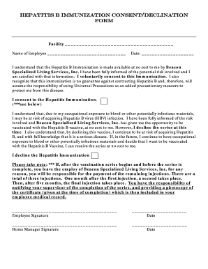 Hepatitis B Immunization Consent/Declination Form