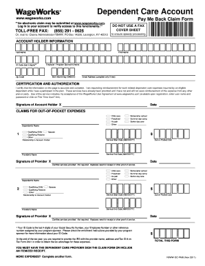 WageWorks Dependent Care Pay Me Back Claim Form