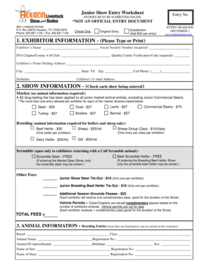 Junior Livestock Show Entry Form