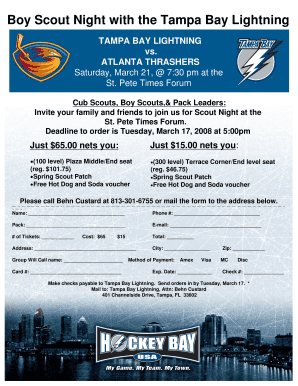 Cub scout attendance sheet - Boy Scout Night with the Tampa Bay Lightning