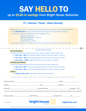Bright House Networks Service Credit Certificate Form