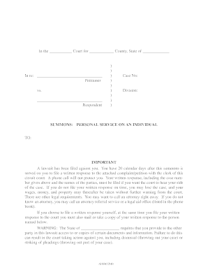 SUMMONS: PERSONAL SERVICE ON AN INDIVIDUAL IMPORTANT