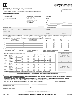 Authorization to Transfer Non-Registered Accounts
