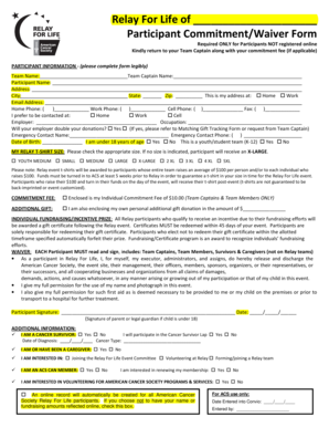 Relay For Life Participant Commitment Waiver Form