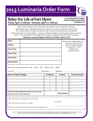 2013 Luminaria Order Form