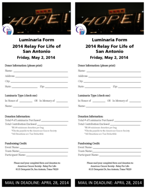 Relay For Life Luminaria Donation Form