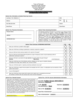 Flu Vaccine Parent Consent Form - Plymouth Public Schools