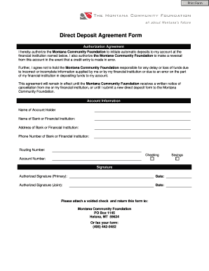 Direct Deposit Authorization Agreement