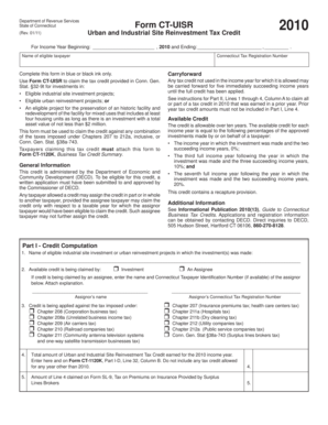 Connecticut Urban and Industrial Site Reinvestment Tax Credit Form