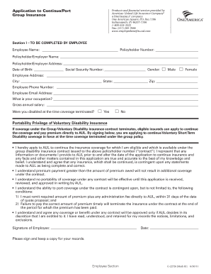 Application to Continue/Port Group Disability Insurance
