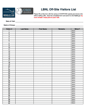 LBNL Off-Site Visitors List Form