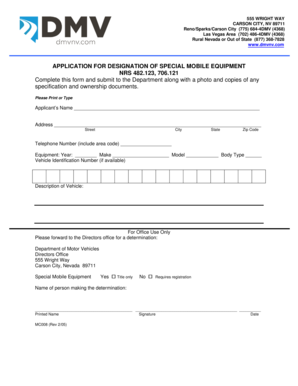 Nevada Special Mobile Equipment Designation Application