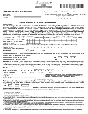 ECS Debit Clearing Mandate Form