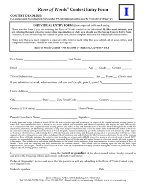 River of Words Contest Entry Form
