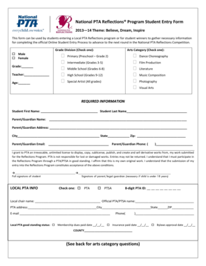 National PTA Reflections Program Student Entry Form