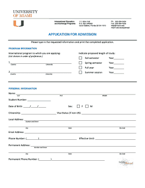 University of Miami Study Abroad Application Form