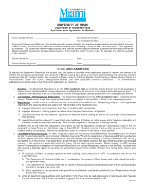 University of Miami Apartment Area Agreement Addendum