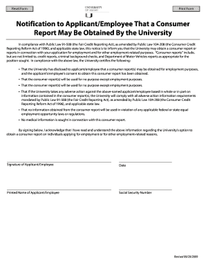 University Consumer Report Notice